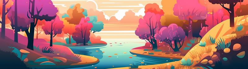 粉色树黄色坡蓝色湖水手绘背景,插画/手绘图,插画/手绘图库,插画/手绘图下载,插画/手绘